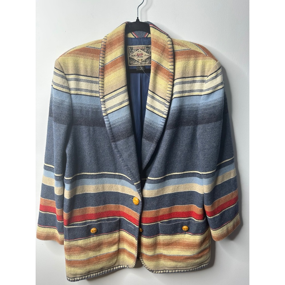 Vintage Express EXP Jeans Southwestern Striped Wool Blend Blazer Jacket Medium